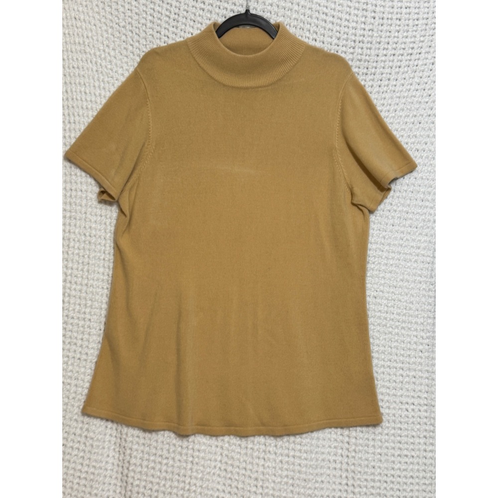 Susan Graver Style Mock Neck Short Sleeve Sweater Top 1X Mustard‎ Yellow Acrylic